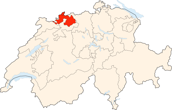 Carte de la Suisse (Canton de Bâle-Ville et Bâle-Campagne) (adapté de Wikipedia, Poulpy)